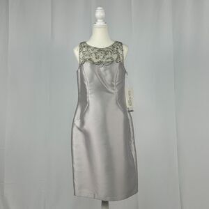 Social Occasions By Mon Cheri 21806 Silver Gray Fitted Dress Beaded New Size 12